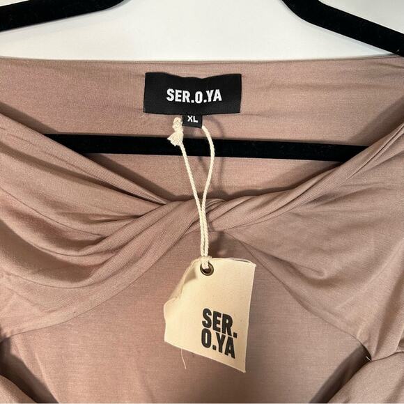 SER.O.YA Artemis Cut-out Long Sleeve Jersey Top in Dark Beige - Picture 6 of 7